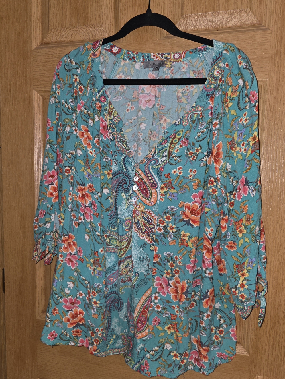 Women's Teal Floral Paisley V-Neck Tunic